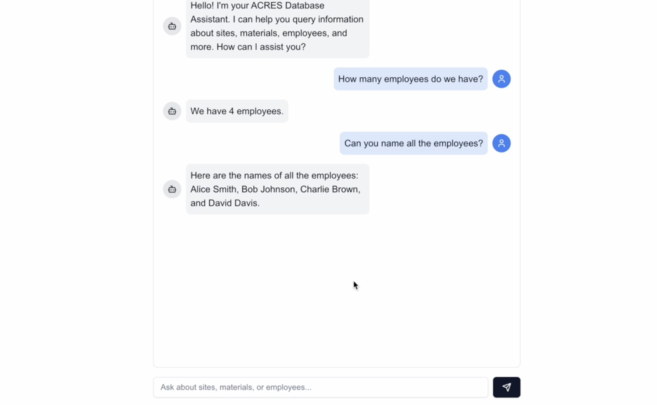 Chatbot Employee Query Example