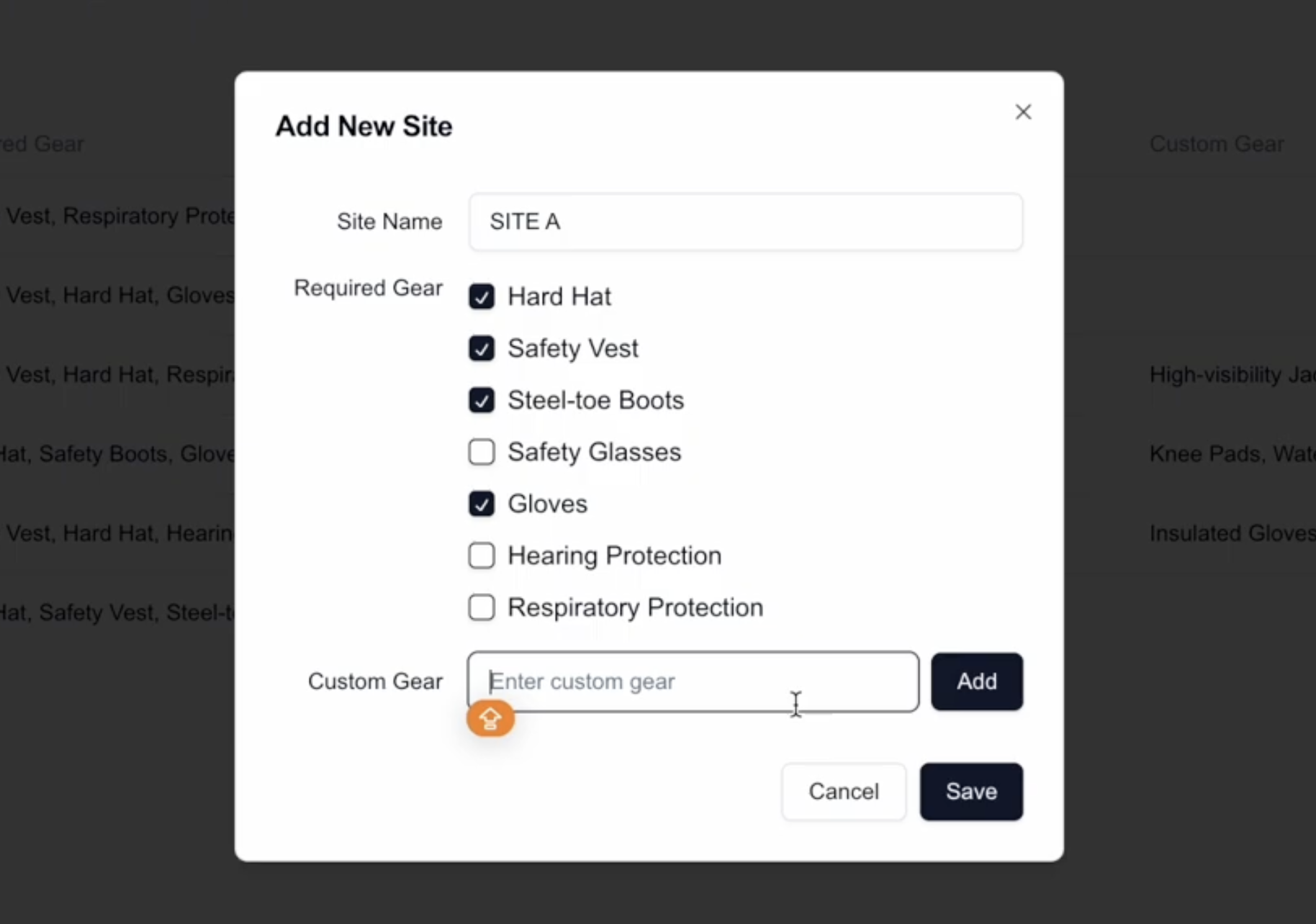 Adding a New Site and Gear Requirements
