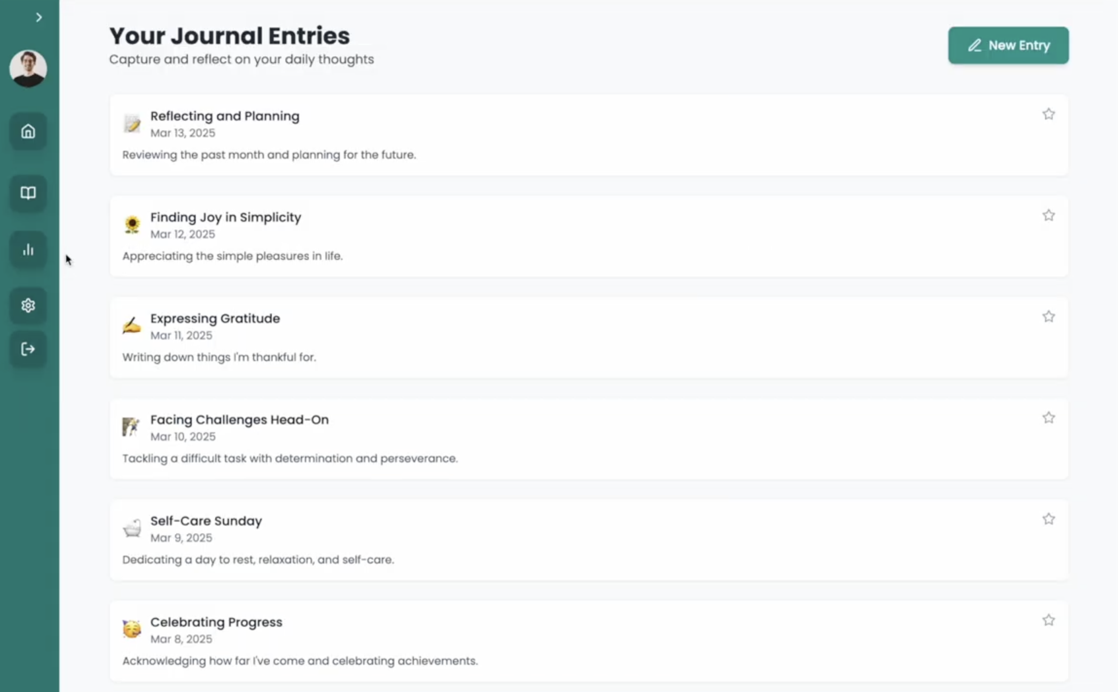 LifeLens Journal Entries List